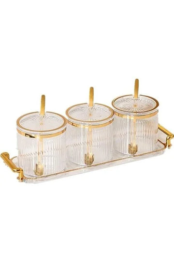 3-Jar Gold Rim Spice Set with Tray