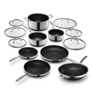 13-Piece Hybrid Stainless Steel Cookware Set with Tempered Glass Lids