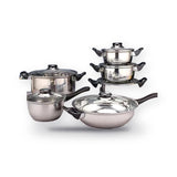 12 Piece Stainless Steel Cookware Set Saucepan Pan Casserole Pots Glass Lids
