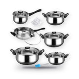 12 Piece Stainless Steel Cookware Set Saucepan Pan Casserole Pots Glass Lids
