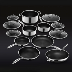 13-Piece Hybrid Stainless Steel Cookware Set with Tempered Glass Lids