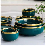 Luxury Ceramic Dinnerware Set Modern Plates, Bowls, Cups & Saucers with Gold Rim
