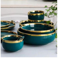 Luxury Ceramic Dinnerware Set Modern Plates, Bowls, Cups & Saucers with Gold Rim