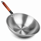 Stainless Steel Wok Pan With Wooden Handle