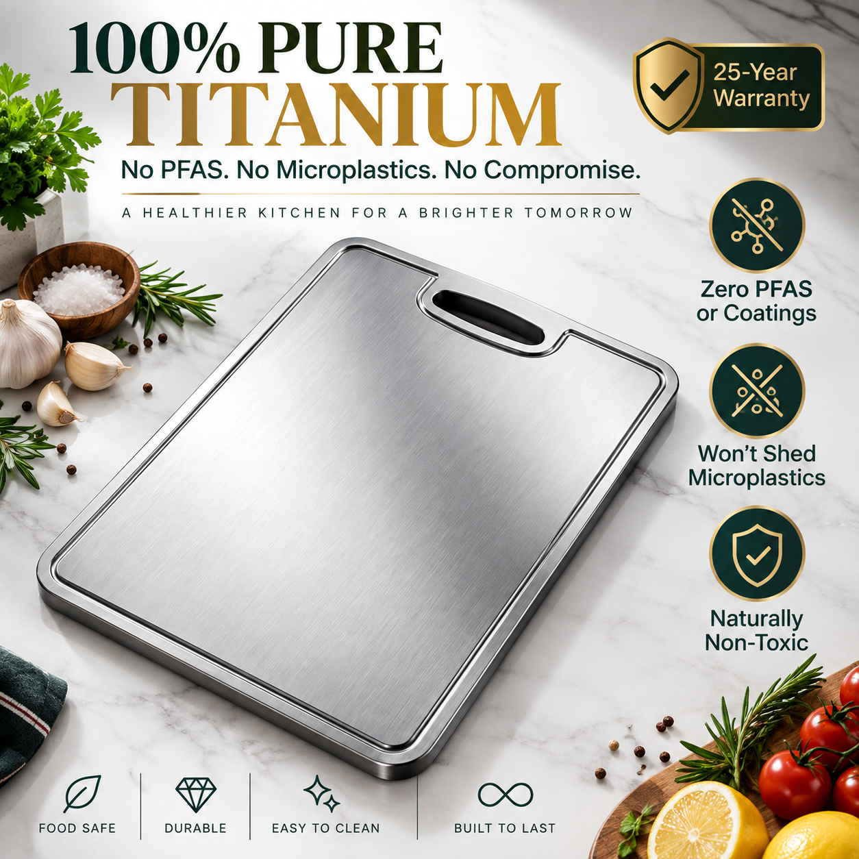 Premium Titanium Cutting Board, Double-Sided Antibacterial & Mold-Resistant Kitchen Chopping Board
