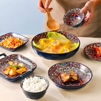 Bohemian Ceramic Dinnerware Set Colorful Mandala Plates & Bowls for Elegant Dining