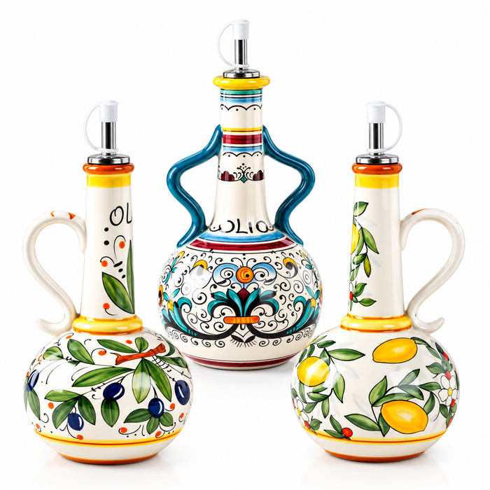 Embossed Ceramic Olive Oil & Vinegar Dispenser