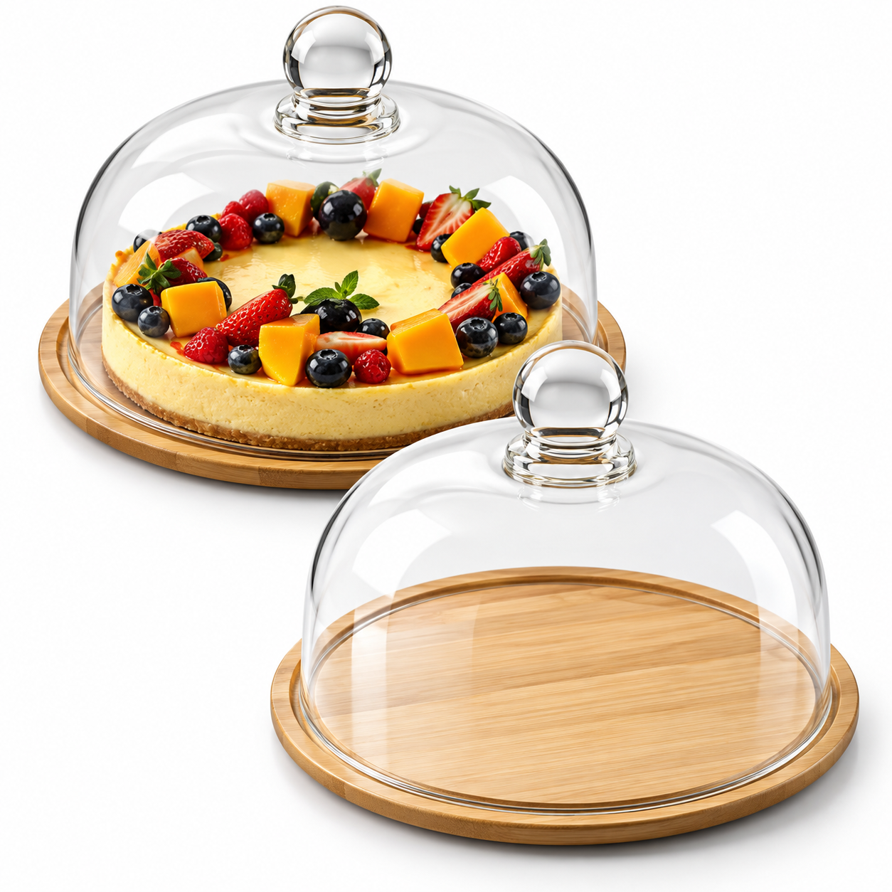 Acacia Wood Cake Tray with Glass Cover