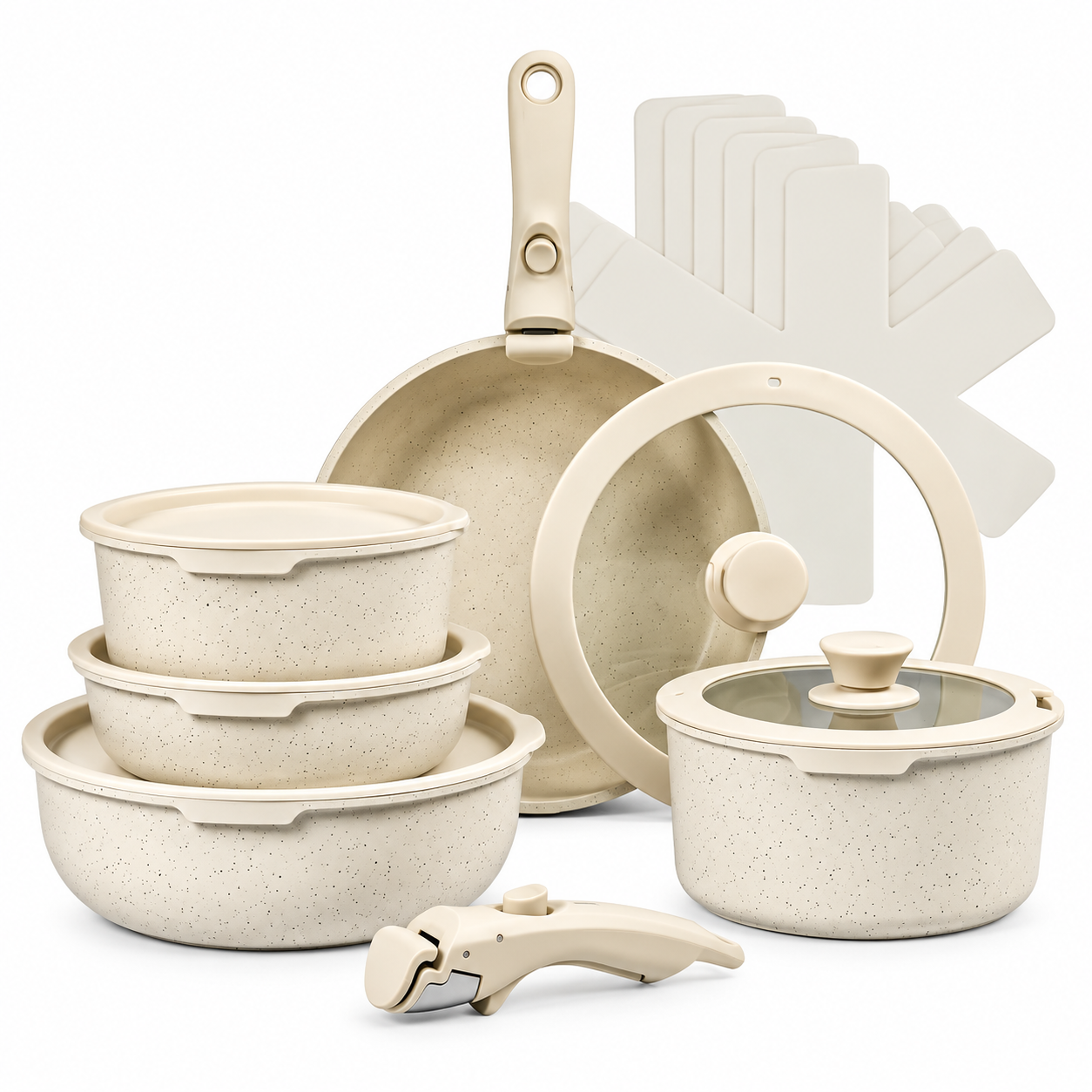 17-Piece Non-Stick Cookware Set with Removable Handles