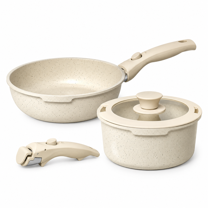 17-Piece Non-Stick Cookware Set with Removable Handles