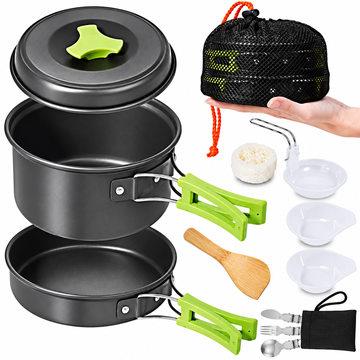 Portable Camping Cookware Set Non Stick & Foldable