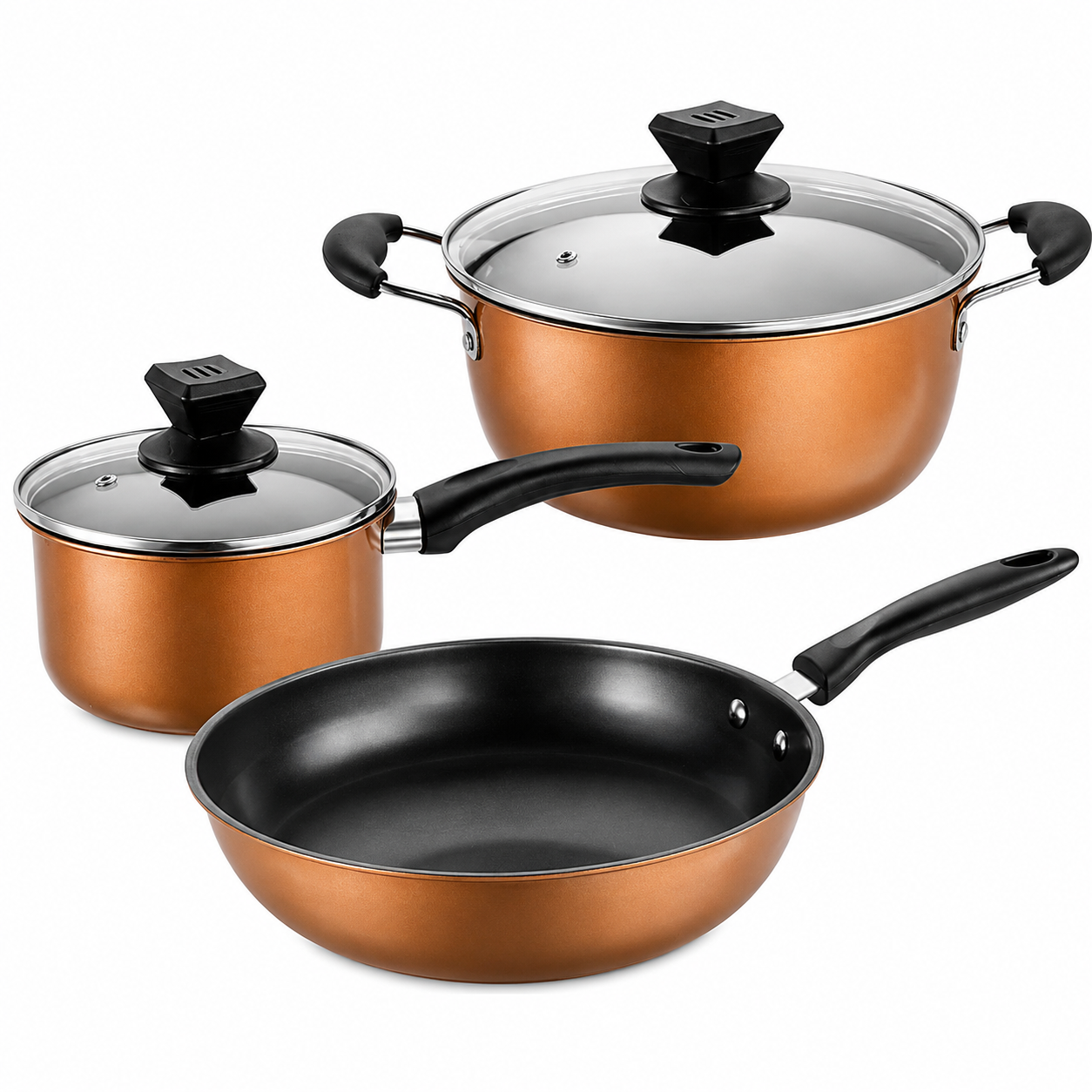 Copper Non Stick Cookware Set With Glass Lids