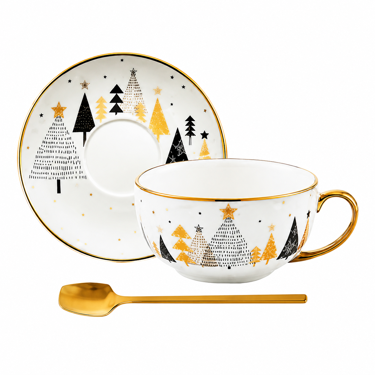 Festive Gold Rim Christmas Cup Set
