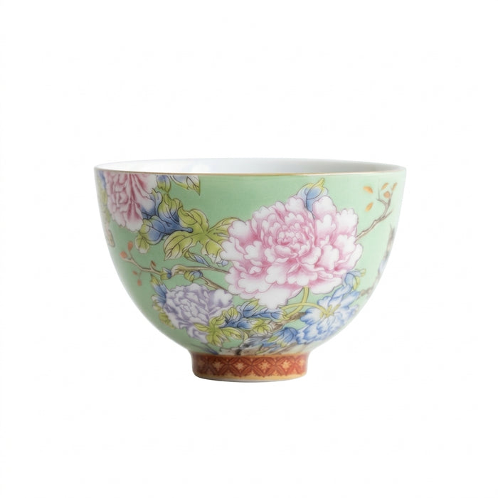 Kiyorae Floral Ceramic Tea Cup Hand-Painted Peony Matcha Bowl