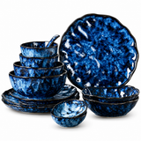 Blue Ceramic Dinnerware Set With Plates & Bowls