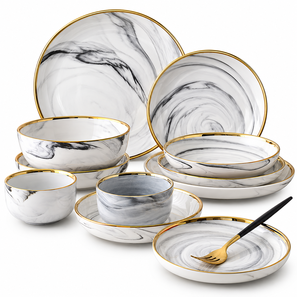 Marble Design Ceramic Dinnerware Set With Gold Trim