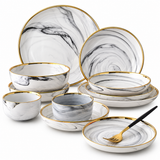 Marble Design Ceramic Dinnerware Set With Gold Trim