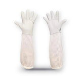 White Sheepskin Beekeeping Gloves with 3-Layer Mesh Sleeves for Hive Work