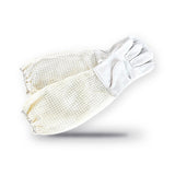 White Sheepskin Beekeeping Gloves with 3-Layer Mesh Sleeves for Hive Work