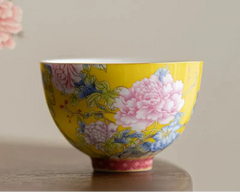 Kiyorae Floral Ceramic Tea Cup Hand-Painted Peony Matcha Bowl