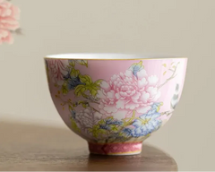 Kiyorae Floral Ceramic Tea Cup Hand-Painted Peony Matcha Bowl