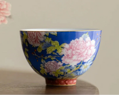 Kiyorae Floral Ceramic Tea Cup Hand-Painted Peony Matcha Bowl