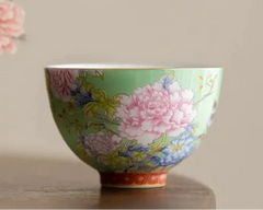 Kiyorae Floral Ceramic Tea Cup Hand-Painted Peony Matcha Bowl
