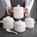 Ceramic Soup Bowl Set with Lid & Spoon Heat-Resistant Food Storage Bowls