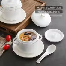 Ceramic Soup Bowl Set with Lid & Spoon Heat-Resistant Food Storage Bowls