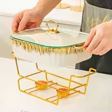 Luxury Ceramic Serving Dish Set with Glass Lid & Gold Stand Elegant Casserole Bakeware