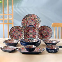 Bohemian Ceramic Dinnerware Set Colorful Mandala Plates & Bowls for Elegant Dining