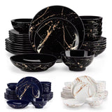 16-Piece Marble Ceramic Dinnerware Set Luxury Plates & Bowls with Gold Pattern