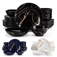 16-Piece Marble Ceramic Dinnerware Set Luxury Plates & Bowls with Gold Pattern