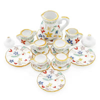 Luxury Floral Porcelain Tea Set Vintage Tea Cups, Teapot & Serving Plates with Gold Trim