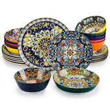 Bohemian Ceramic Dinnerware Set Colorful Mandala Plates & Bowls for Elegant Dining