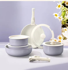 Detachable Non-Stick Cookware Set with Removable Handle Space-Saving Kitchen Pots & Pans