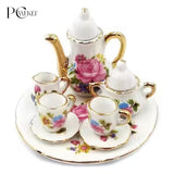 Luxury Floral Porcelain Tea Set Vintage Tea Cups, Teapot & Serving Plates with Gold Trim
