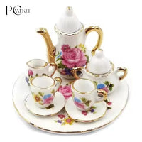 Luxury Floral Porcelain Tea Set Vintage Tea Cups, Teapot & Serving Plates with Gold Trim