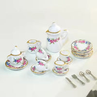 Luxury Floral Porcelain Tea Set Vintage Tea Cups, Teapot & Serving Plates with Gold Trim