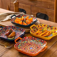 Bohemian Ceramic Dinnerware Set Colorful Mandala Plates & Bowls for Elegant Dining