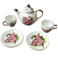Luxury Floral Porcelain Tea Set Vintage Tea Cups, Teapot & Serving Plates with Gold Trim