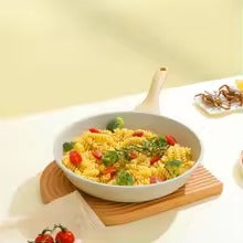 Non-Stick Frying Pan with Glass Lid & Wooden Handle Multipurpose Cooking Skillet