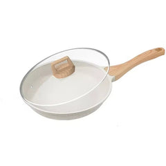 Non-Stick Frying Pan with Glass Lid & Wooden Handle Multipurpose Cooking Skillet