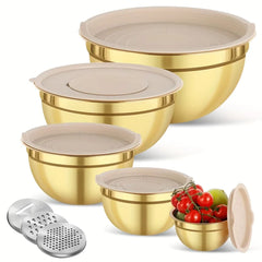 10-Piece Gold Stainless Steel Mixing Bowl Set