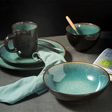 Blue Ceramic Dinnerware Set With Bowl Spoon Cup & Chopsticks