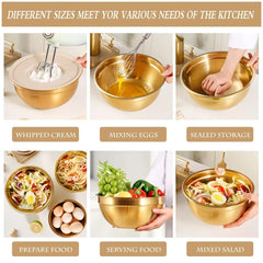 10-Piece Gold Stainless Steel Mixing Bowl Set