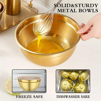 10-Piece Gold Stainless Steel Mixing Bowl Set