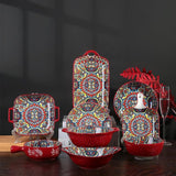 Bohemian Ceramic Dinnerware Set Colorful Mandala Plates & Bowls for Elegant Dining