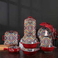 Bohemian Ceramic Dinnerware Set Colorful Mandala Plates & Bowls for Elegant Dining