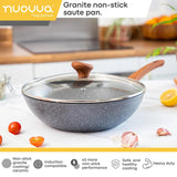 Granite Non Stick Wok Pan With Glass Lid